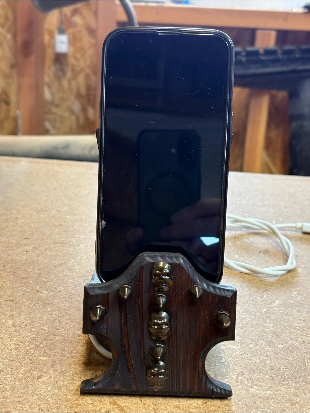 Gothic/Punk handmade wood phone stand